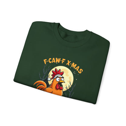 Christmas Rooster Sweatshirt - "F-CAW-F X-MAS" Funny Holiday Crewneck