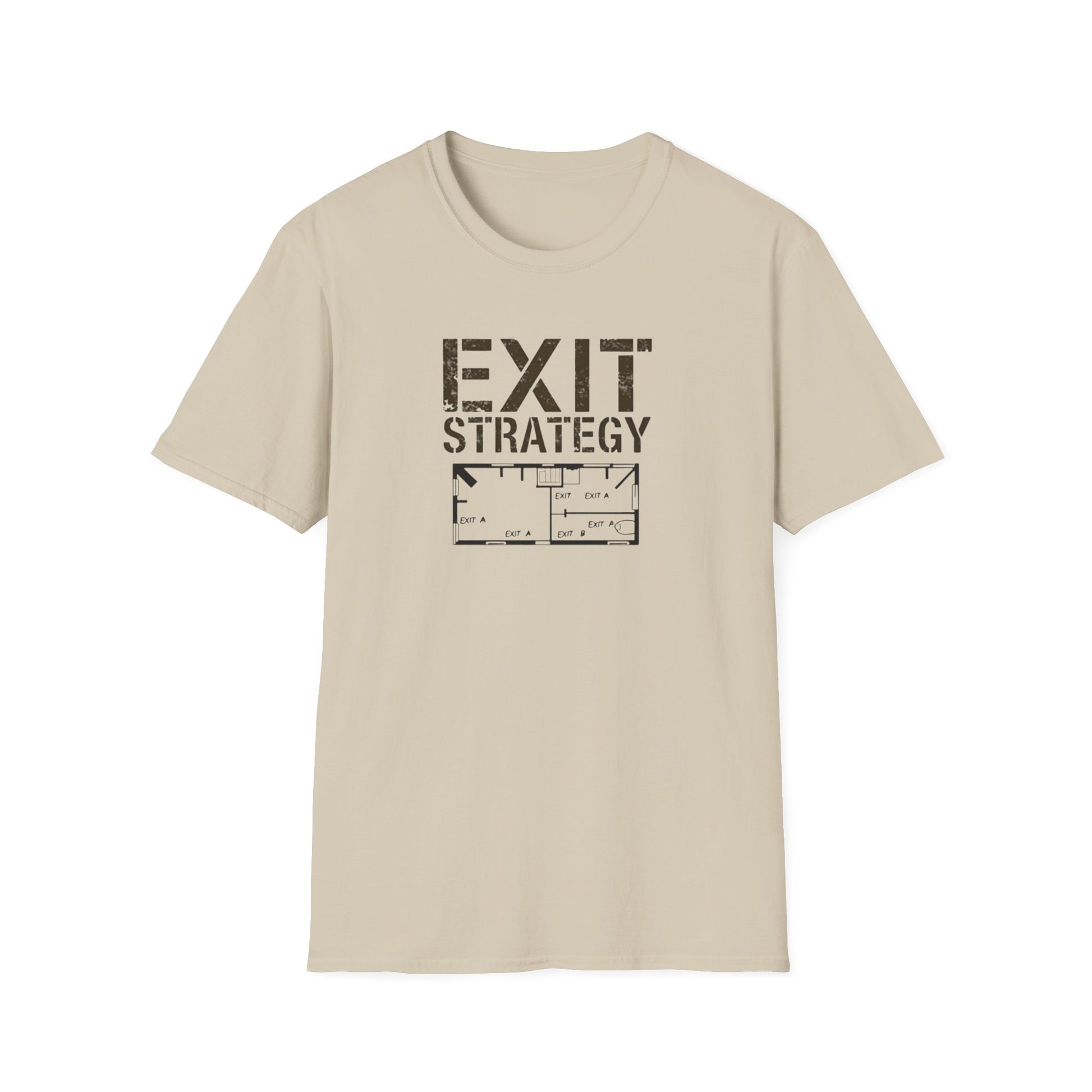 Exit Strategy Unisex Softstyle T-Shirt, Casual Wear, Fun Graphic Tee, Gift for Friends, Statement Shirt, Everyday Comfort - Psychonaut Swag