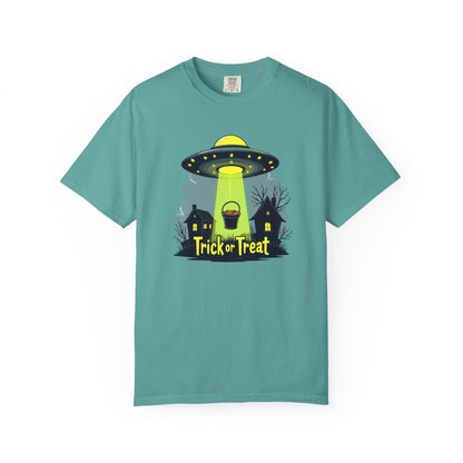 Halloween UFO Trick or Treat T-Shirt — Alien Abduction Spooky Tee