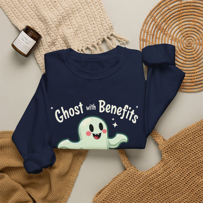 Ghost with Benefits Crewneck Sweatshirt — Cute Halloween Ghost Graphic