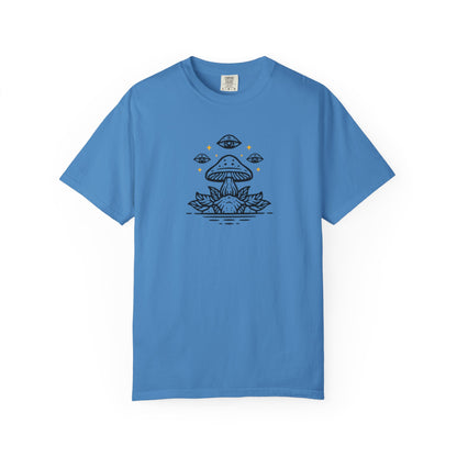Mushroom Gift from Visitors, Unisex Garment-Dyed T-shirt - Psychonaut Swag