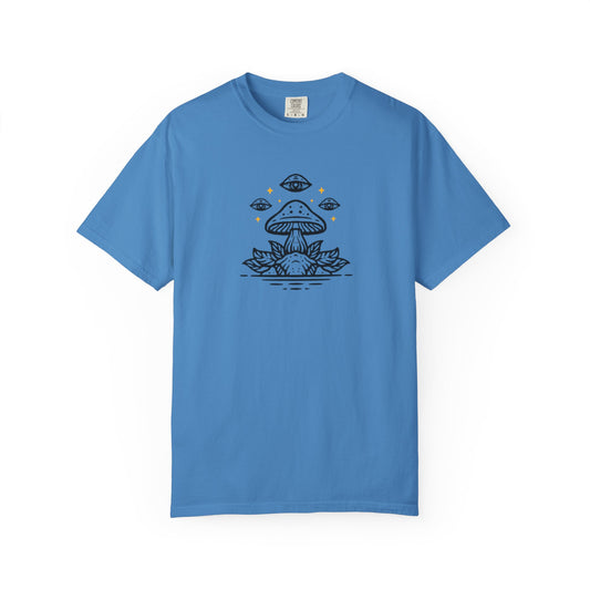 Mushroom Gift from Visitors, Unisex Garment-Dyed T-shirt - Psychonaut Swag
