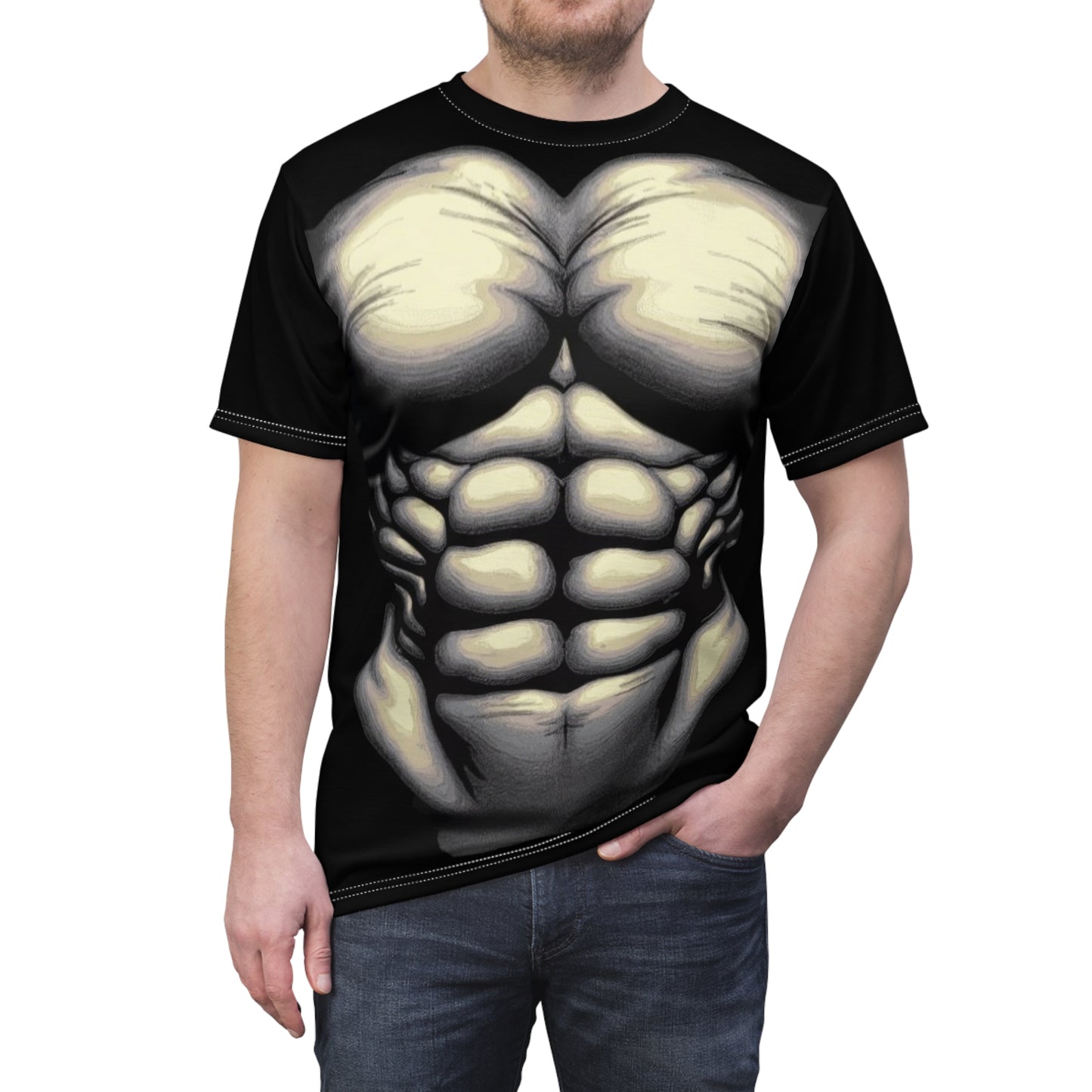 Muscle Torso Graphic Tee — 3D Abs Costume T-Shirt