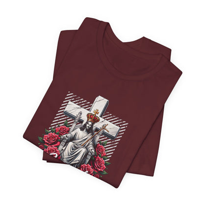 Jesus Is King T-Shirt — Christian Faith Graphic Tee with Cross & Roses