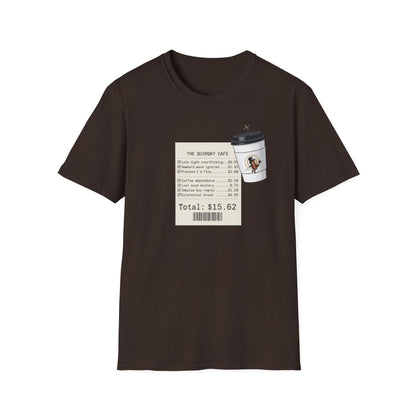 Coffee Receipt T-Shirt — 'The Quirky Cafe' Funny Coffee Order Receipt Tee