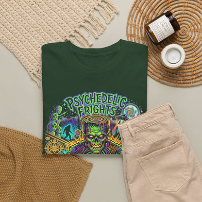 Psychedelic Monsters Halloween Tee — Spooky Pumpkin and Sasquatch Horror Graphic T-Shirt