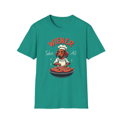 Wiener takes all, Dog Humor T-Shirt, Funny Pet Lover Gift, Cute Dog Tee, Unisex Funny Shirt, Dog Lover's Apparel - Psychonaut Swag