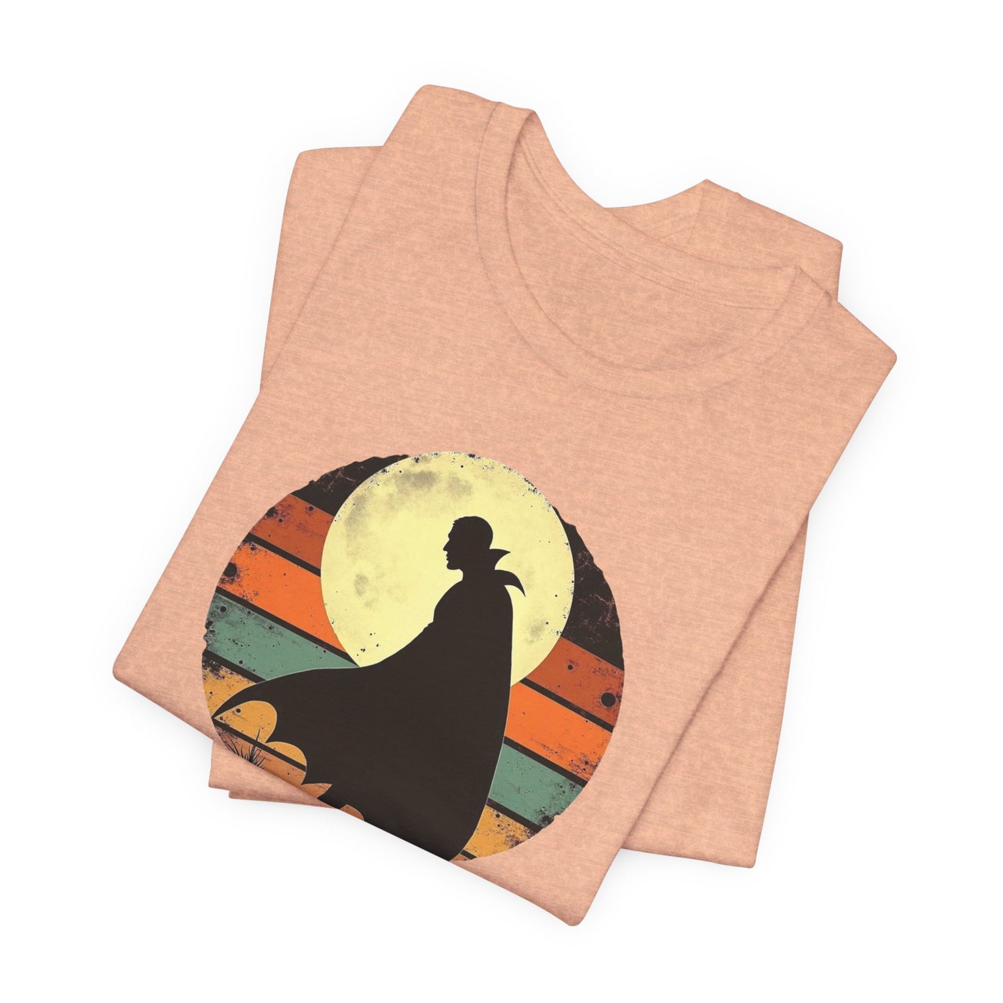 Vampire Silhouette Moon Tee — Retro Sunset Gothic Halloween T-Shirt