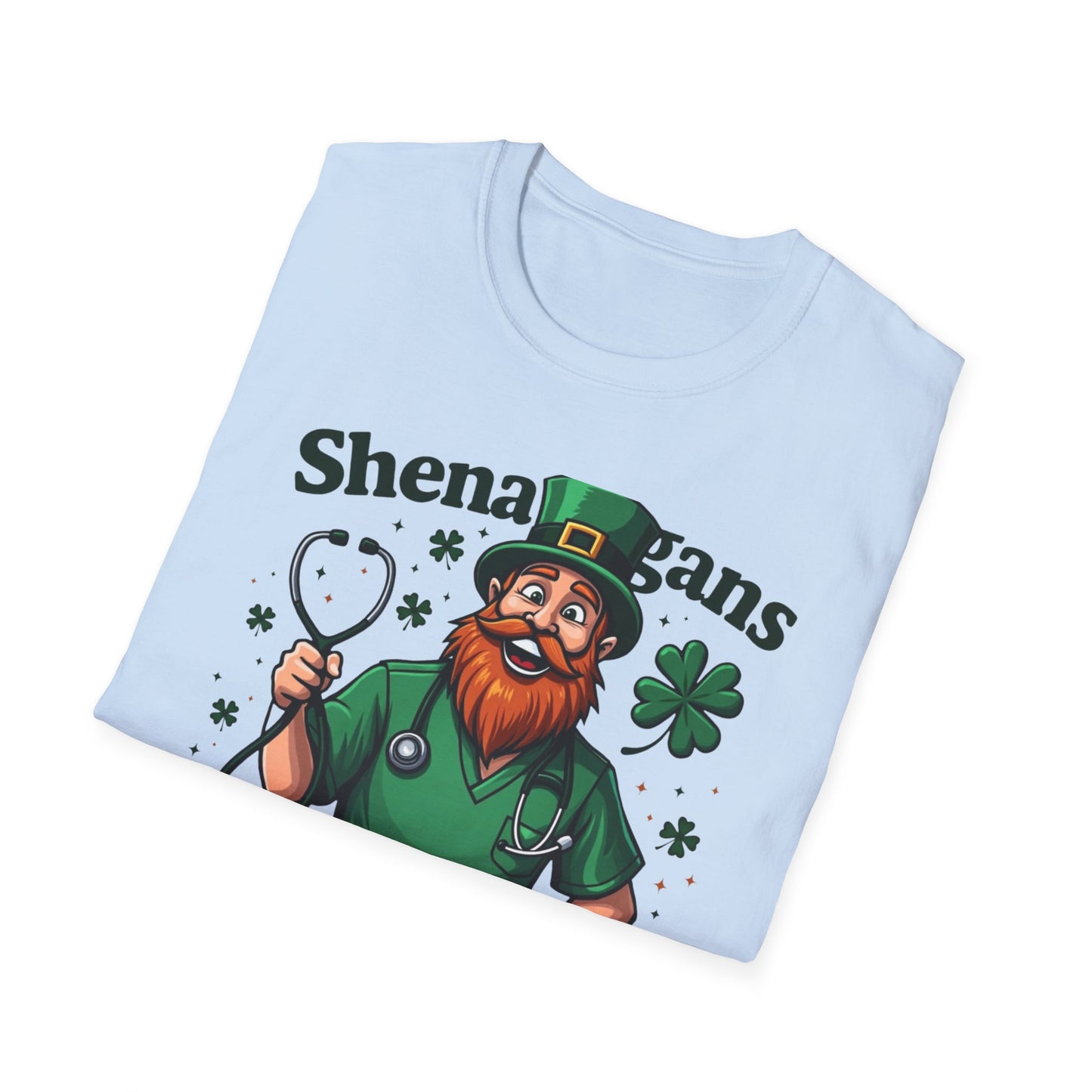St. Patrick's Day T-Shirt — "Shenanigans Shift Survivor" Leprechaun Work Tee