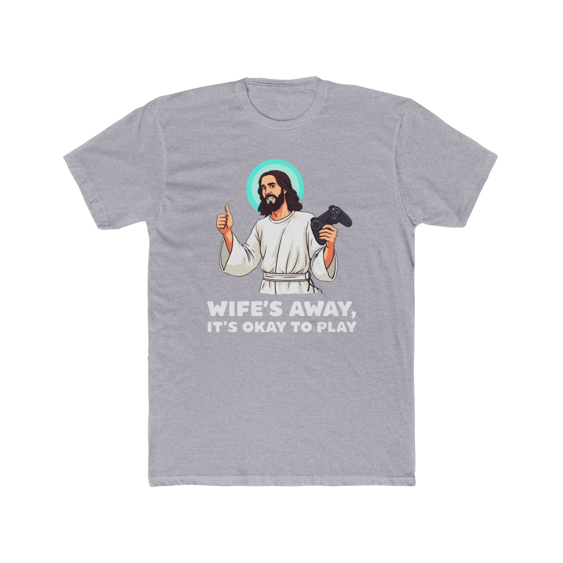 Wife’s away, Jesus tee, Playful Unisex Crew Tee with Humorous Design - Psychonaut Swag