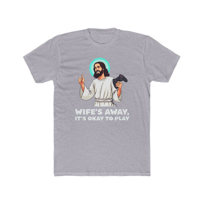 Wife’s away, Jesus tee, Playful Unisex Crew Tee with Humorous Design - Psychonaut Swag