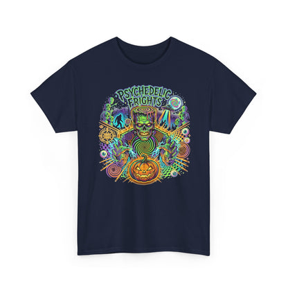 Psychedelic Monsters Halloween Tee — Spooky Pumpkin and Sasquatch Horror Graphic T-Shirt