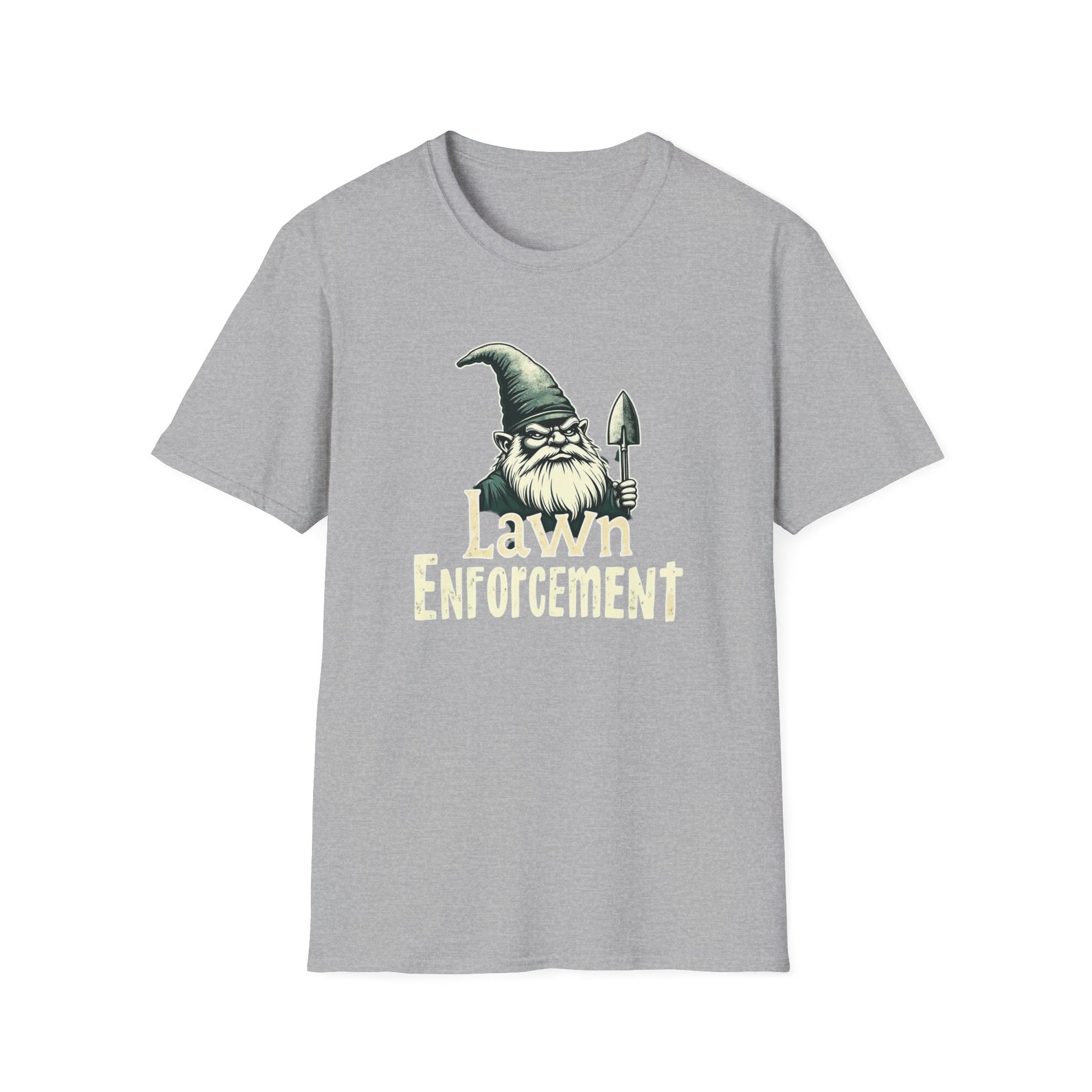 Whimsical Gnome Lawn Enforcement Unisex T-Shirt, Funny Gift for Men, Unique Humor Tee, Cozy Casual Wear, Perfect for Birthdays & Celebrations - Psychonaut Swag