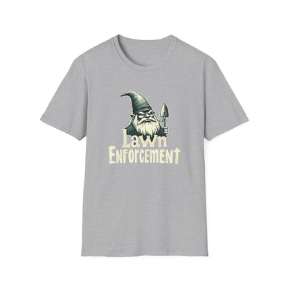 Whimsical Gnome Lawn Enforcement Unisex T-Shirt, Funny Gift for Men, Unique Humor Tee, Cozy Casual Wear, Perfect for Birthdays & Celebrations - Psychonaut Swag