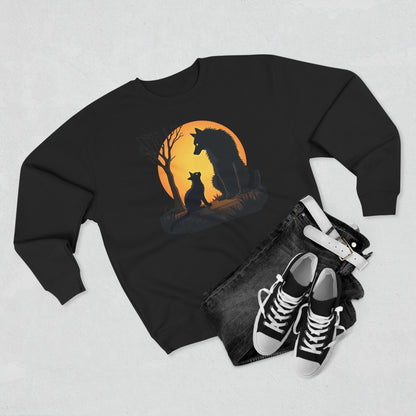 Wolf and Cat Sunset Crewneck Sweatshirt
