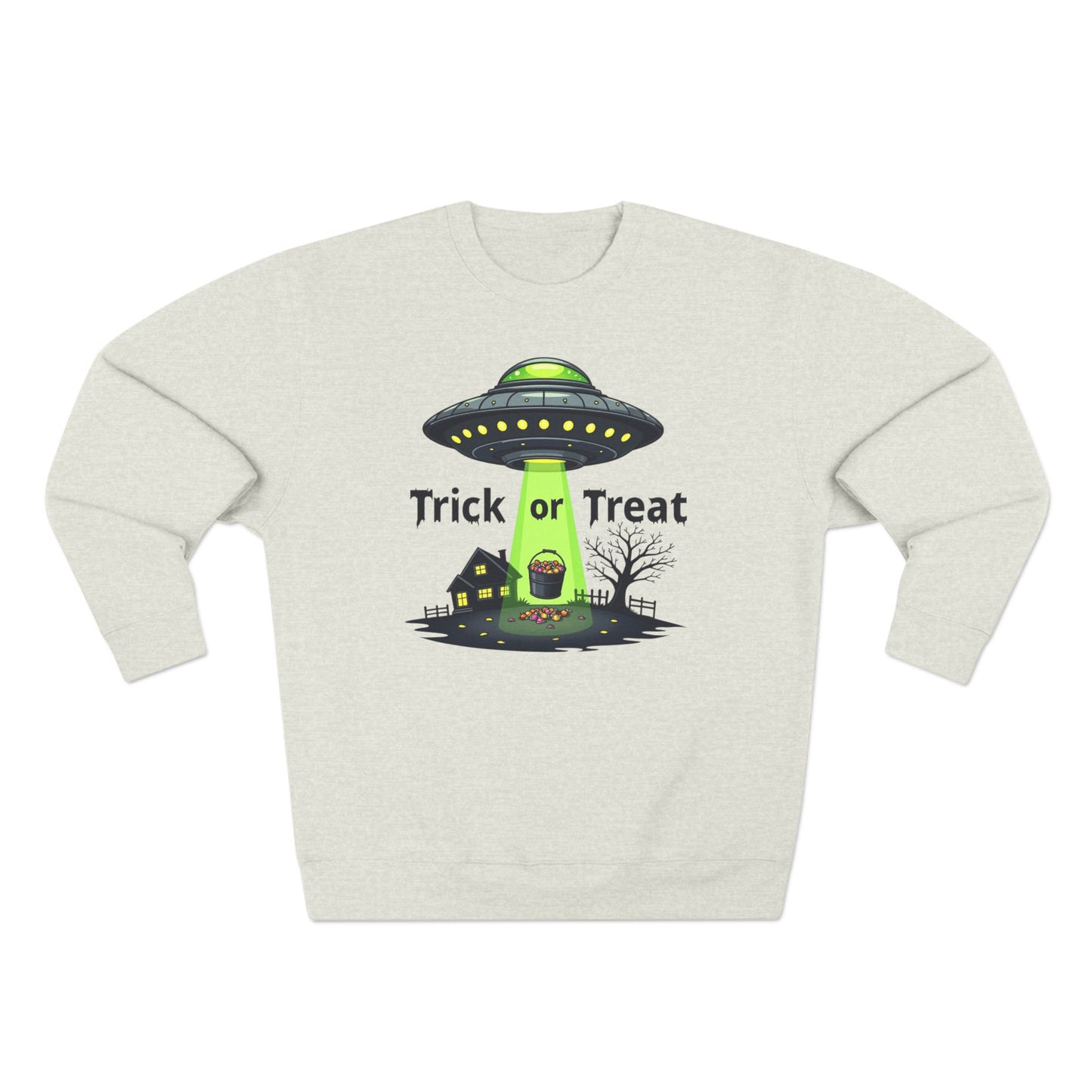 Halloween UFO Sweatshirt - "Trick or Treat" Alien Abduction Crewneck
