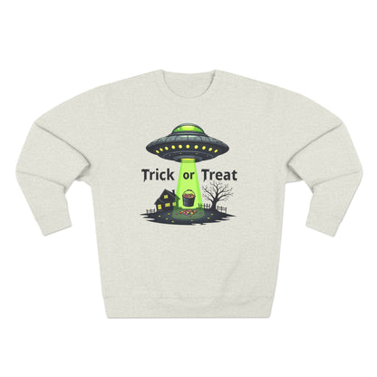 Halloween UFO Sweatshirt - "Trick or Treat" Alien Abduction Crewneck