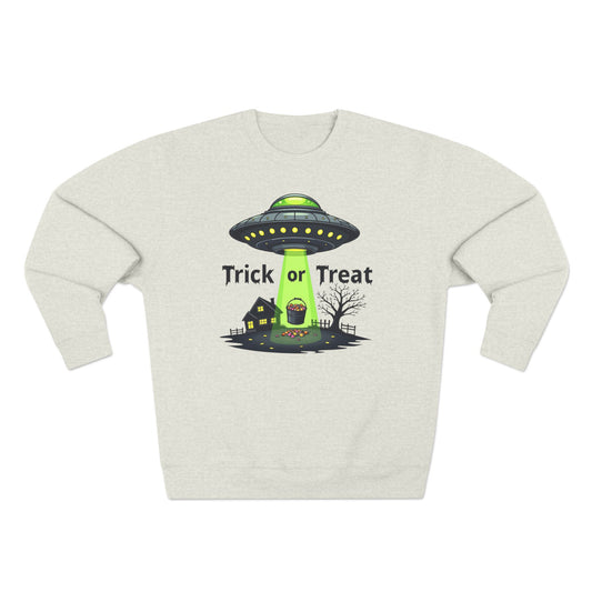 Halloween UFO Sweatshirt - "Trick or Treat" Alien Abduction Crewneck