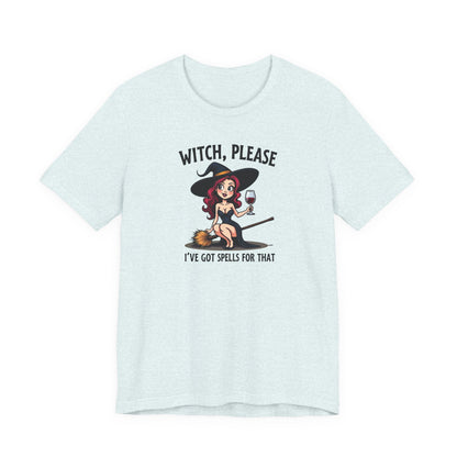Witch, Please Tee — Cute Pinup Witch Graphic T‑Shirt ("I’ve Got Spells For That")