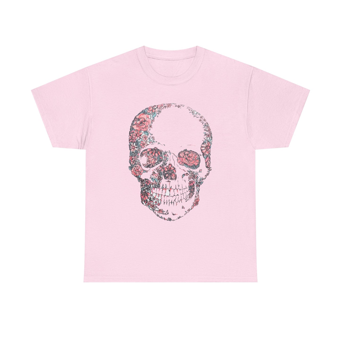 Sketched Floral Skull Tee — Vintage Gothic Skull T-Shirt