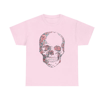 Sketched Floral Skull Tee — Vintage Gothic Skull T-Shirt