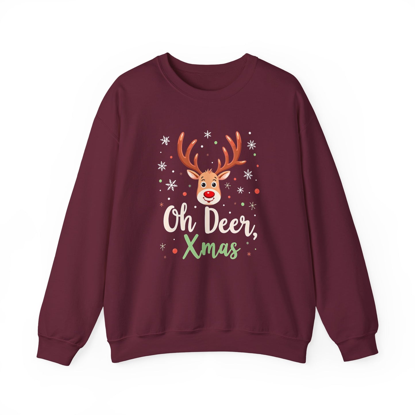 Christmas Sweatshirt - "Oh Deer, Xmas" Reindeer Holiday Crewneck