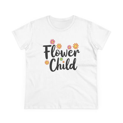 Flower Child Women's Midweight Cotton Tee - Boho Vintage Style Shirt for Everyday Wear - Psychonaut Swag
