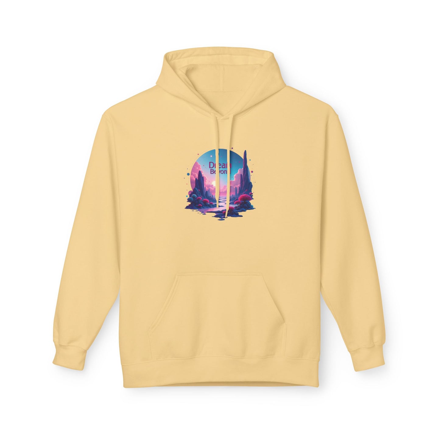 Retro Vaporwave Nature Hoodie — Neon Sunset Cityscape Graphic