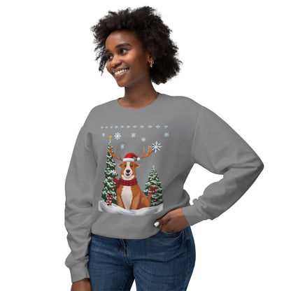 Christmas Corgi Sweatshirt - Festive Dog Reindeer Holiday Crewneck