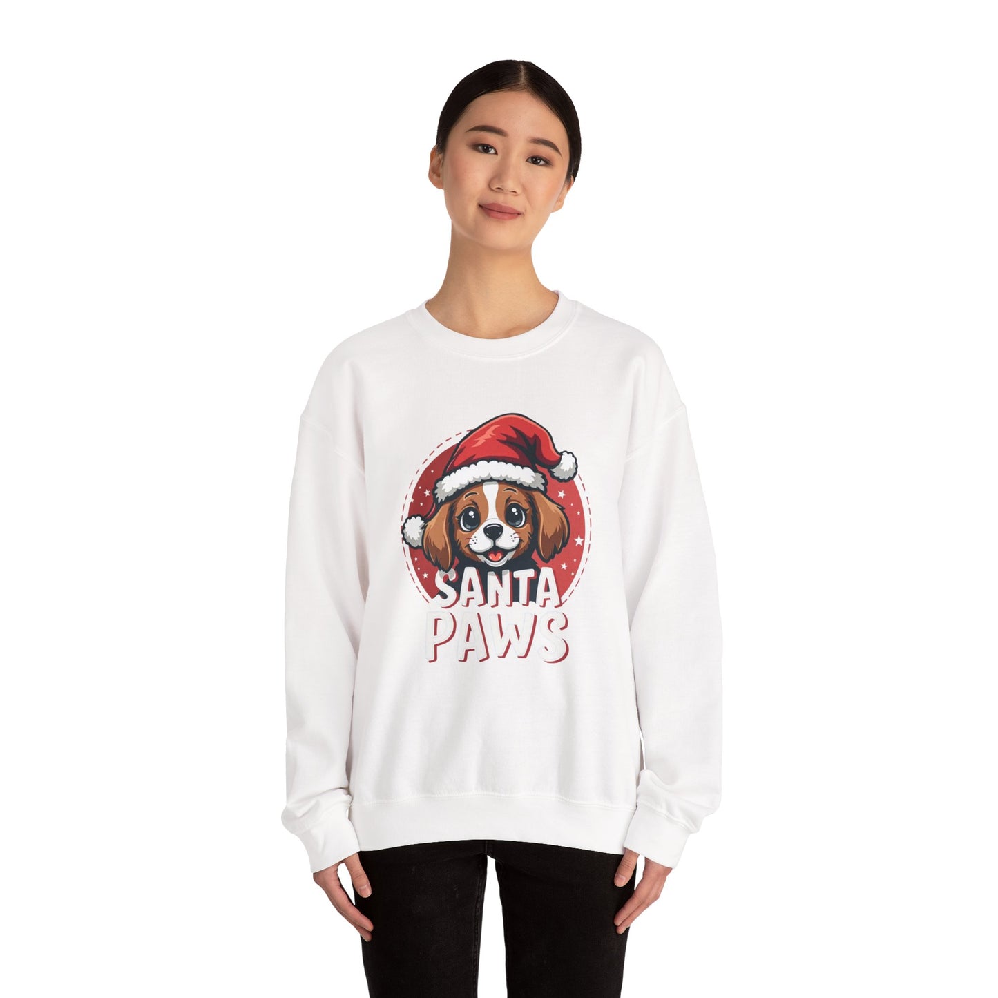 Christmas Dog Sweatshirt — "Santa Paws" Cute Puppy Holiday Crewneck