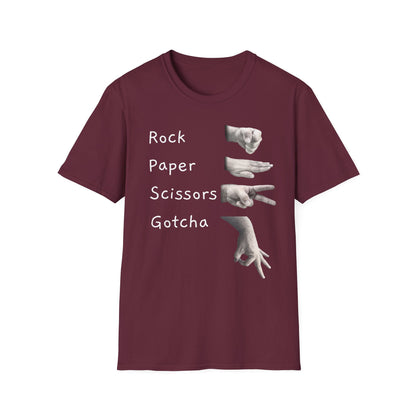 Rock, Paper, Scissors Creative Hands Symbol T-Shirt, Hand Gesture Graphic Tee, Unisex Softstyle Shirt for Friends, Casual Wear, Gift for Holidays, Statement Shirt
