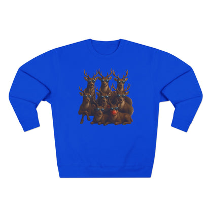 Cozy Reindeer Family Photo, Crewneck Sweatshirt — Rustic Holiday Wildlife Design