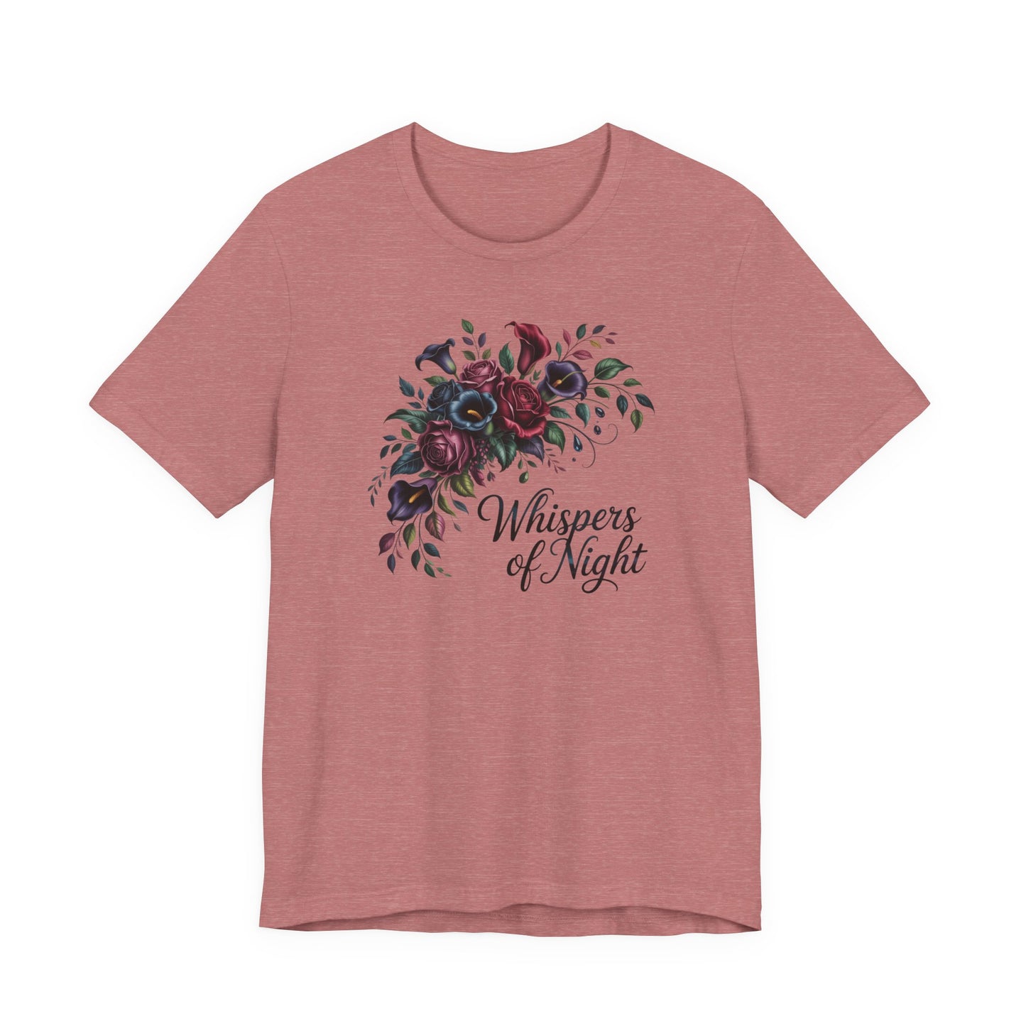 Whispers of Night Floral Tee — Dark Rose Bouquet Graphic T-Shirt