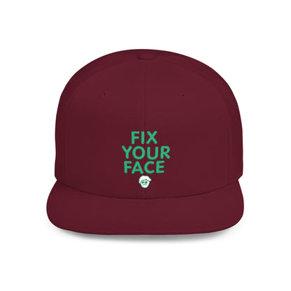 Fix Your Face-Leah, Flat Bill Snapback Cap, Trendy Snapback Hat, Funny Quote Hat, Casual Streetwear Cap, Unique Gift for Friends