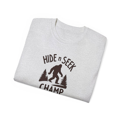 Hide n Seek Champ T-Shirt — Funny Bigfoot Sasquatch Tee