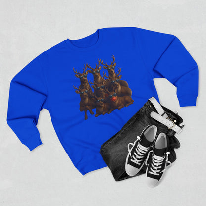 Cozy Reindeer Family Photo, Crewneck Sweatshirt — Rustic Holiday Wildlife Design