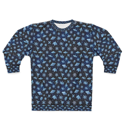 Galaxy Snowfall Ugly Sweatshirt — Blue Space Snowflake All-Over Print
