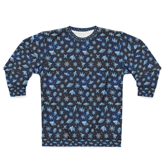 Galaxy Snowfall Ugly Sweatshirt — Blue Space Snowflake All-Over Print