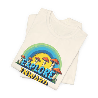 Explore Inward T-Shirt — Retro Mushroom Rainbow Graphic Tee