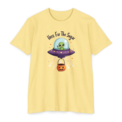 Halloween Alien T-Shirt — "Here For The Sugar" Cute UFO Trick-or-Treat Tee