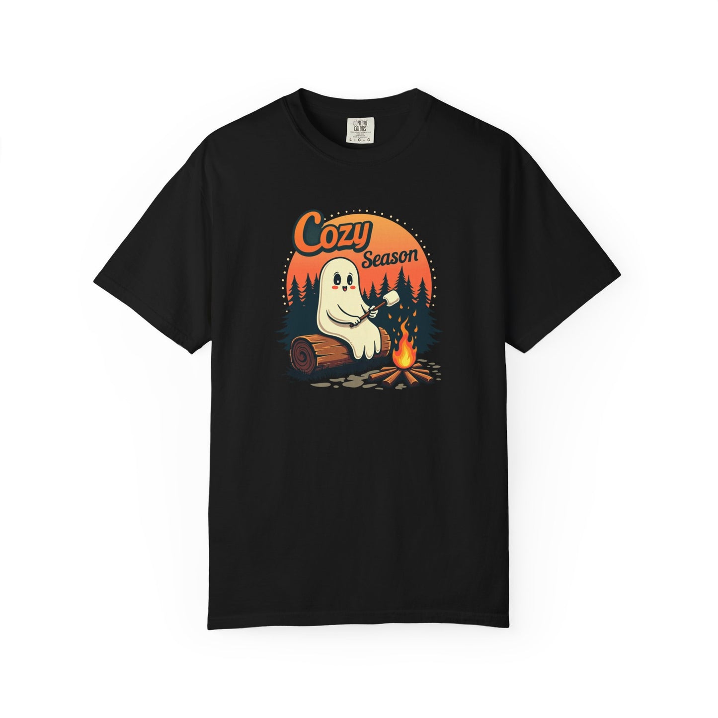 Cozy Season Ghost Tee — Campfire Autumn Graphic T-Shirt