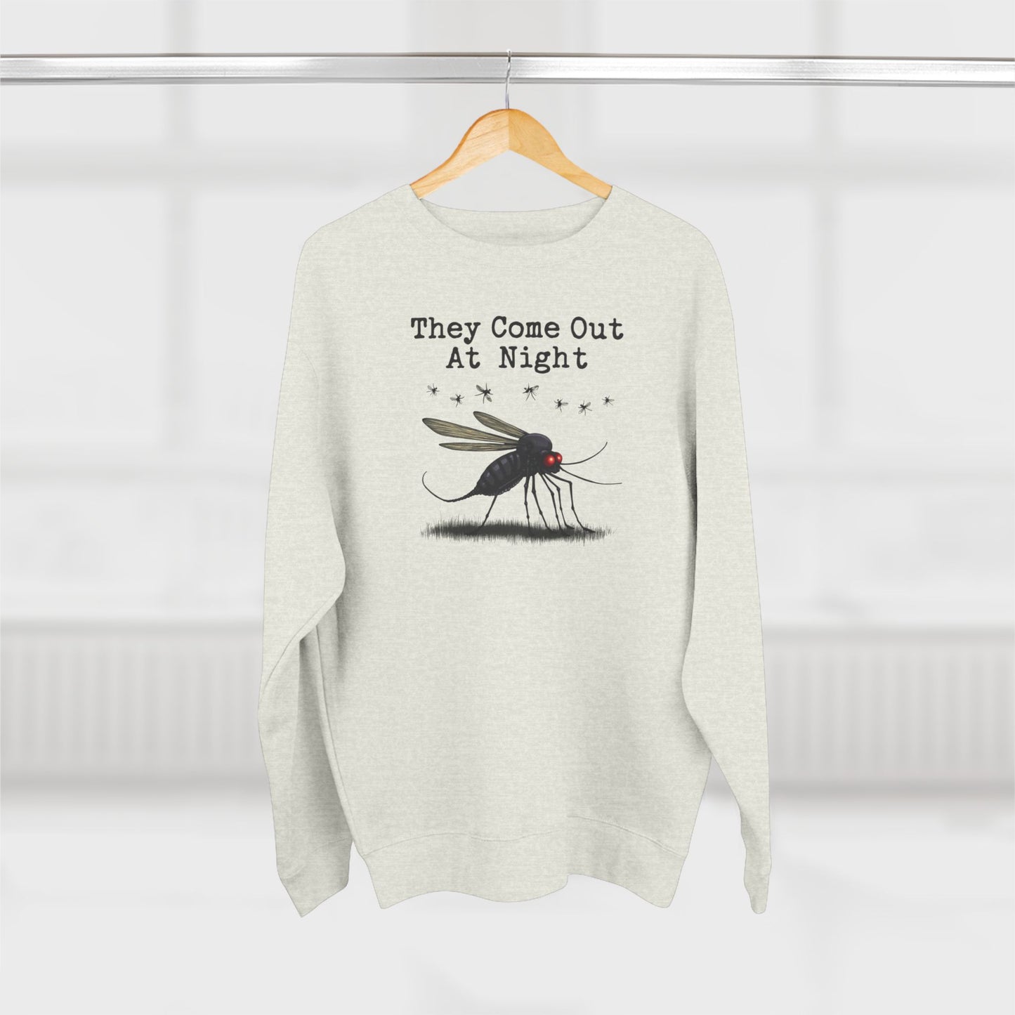 Mosquito, They come out at night, Cozy Nighttime Crewneck Sweatshirt, perfect for casual wear, gift for nature lovers, cozy evenings, Halloween, spooky season, graphic [...] - Psychonaut Swag