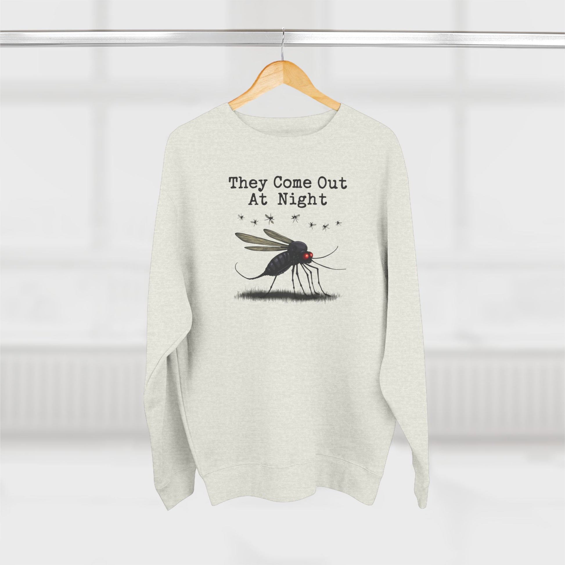 Mosquito, They come out at night, Cozy Nighttime Crewneck Sweatshirt, perfect for casual wear, gift for nature lovers, cozy evenings, Halloween, spooky season, graphic [...] - Psychonaut Swag