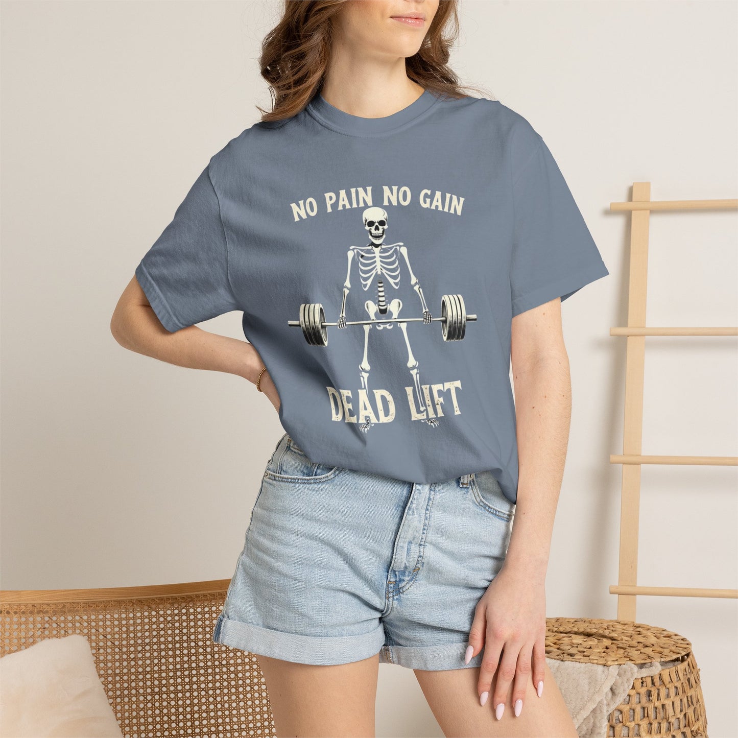 Deadlift Skeleton T-Shirt — “No Pain No Gain” Weightlifting Gym Tee