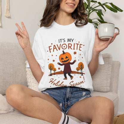 Halloween Pumpkin Head T-Shirt — "It's My Favorite Holiday Season!"
