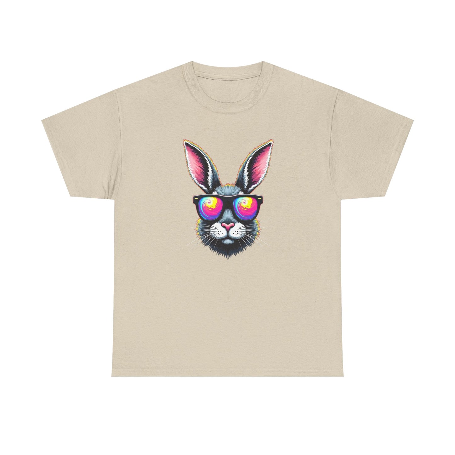 Bunny with Heart Sunglasses Tee — Retro Neon Rabbit Graphic T-Shirt
