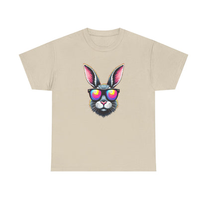Bunny with Heart Sunglasses Tee — Retro Neon Rabbit Graphic T-Shirt