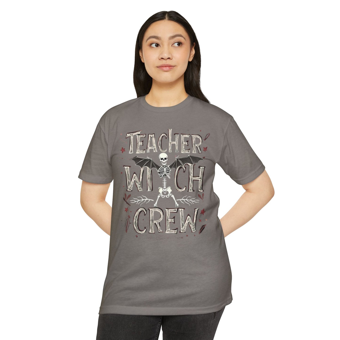 Teacher Witch Crew T-Shirt — Halloween Skeleton Teacher Tee