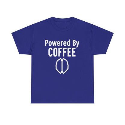Powered By Coffee Unisex Heavy Cotton Tee, Funny Coffee Lover Shirt, Gift for Barista, Casual Wear, Perfect for Birthdays, Everyday Use - Psychonaut Swag