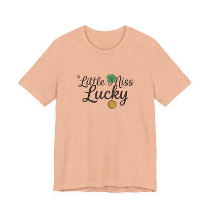 Little Miss Lucky T-Shirt — St. Patrick’s Day Girls’ Tee with Shamrock & Gold Coin